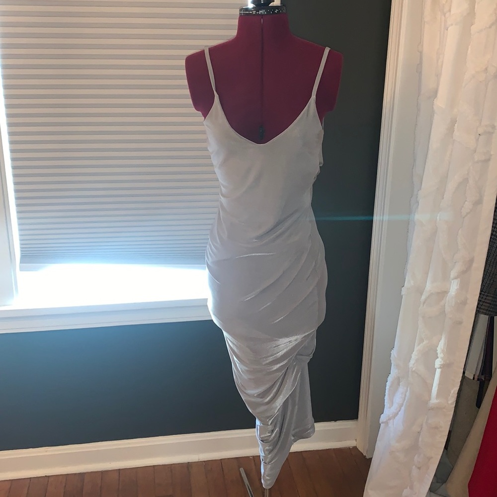 Missguided Silver Slinky Bodycon Maxi Dress